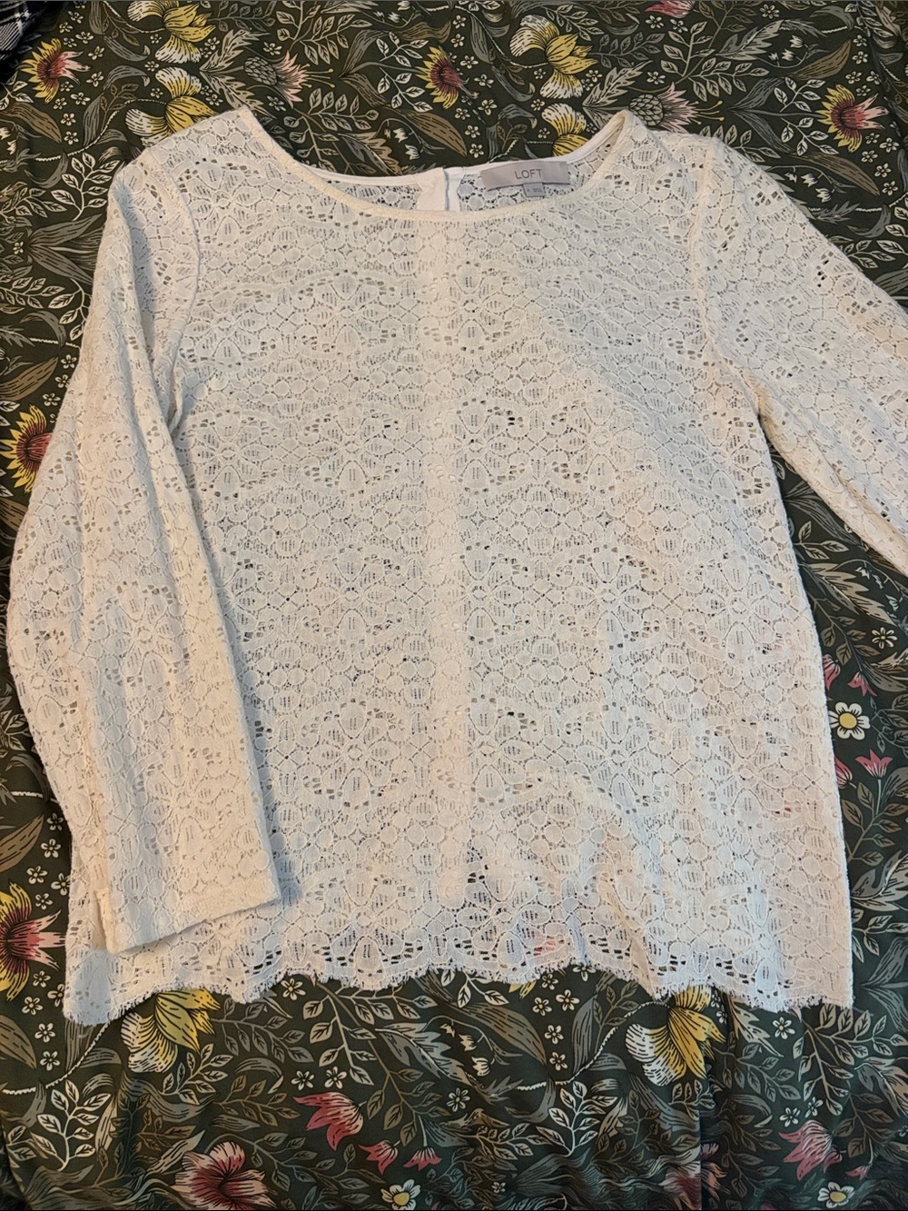 LOFT Cream Lace Long-Sleeve Crochet Top